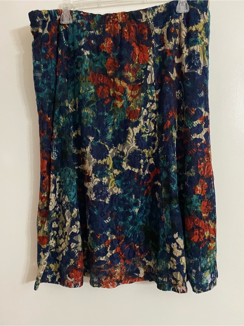Christopher & Banks Floral Navy & Red A-Line Women’s Lace Skirt